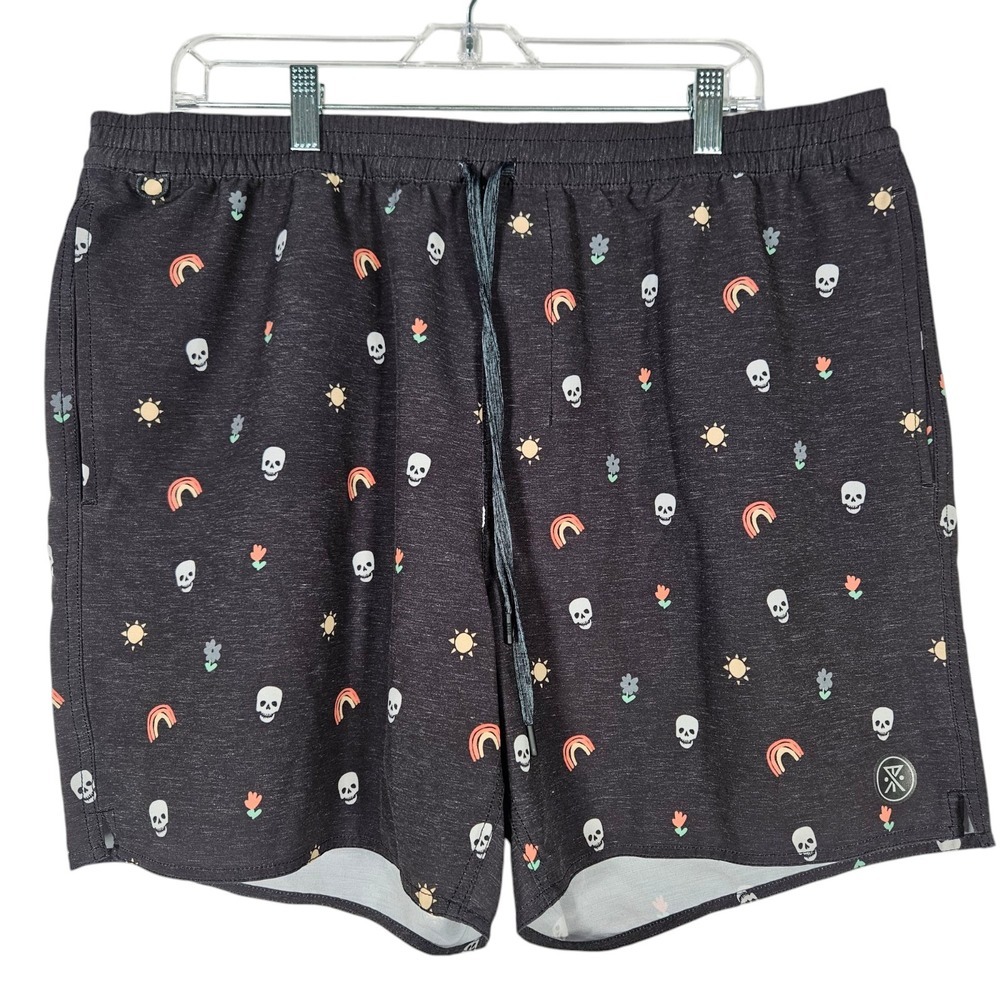 Roark Boardshorts Trunks XXL Shorey Calavera 16" Elastic Waist‎ Drawstring Black